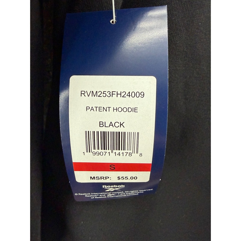 Reebok Patent‎ Hoodie Mens S Black Fleece Pullover Hand Pocket Active Outdoor - Picture 7 of 11